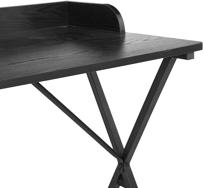 Homy Casa Modern Black Computer Desk with X-Frame Metal Legs, 47.2" x 19.7" Writing Table, Raised Edge, Minimalist Home Office Workstation