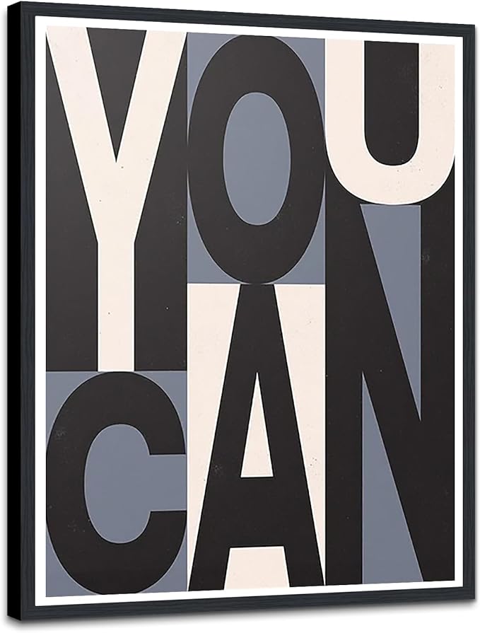 You Can Positive Affirmations Framed Canvas Print Wall Art, Motivational Wall Decor for Office, Boys Room & Gym, Ready to Hang, 12.5x16.5 Inches