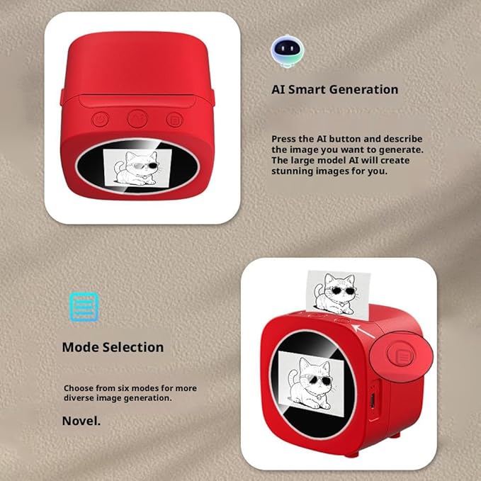 Smart AI Voice Sticker Printer Box, Mini DIY Thermal Label Printer with Display, Inkless Portable Sticker Box for Home, Office, Study & DIY Projects, Rolls Paper Included