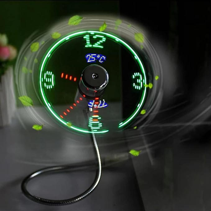 SAYTAY LED Clock USB Fan With Temperature Display - Portable Cooling Mini Gooseneck Fan for Office, Home & Travel (TC)