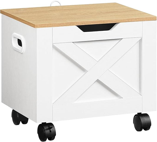 Rolling Filing Cabinet, Small File Cabinet Under Desk with Single Drawer, Hanging File Organizer for A4/Letter-Size Documents, Organizer Box, for Home Office, White and Natural FCBN4001