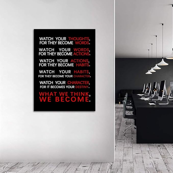 Inspirational Wall Art Motivational Classroom Posters Watch Your Thoughts Pictures Prints on Canvas Positive Entrepreneur Quotes Artwork Home Office Decor Stretched Framed Ready to Hang (18”Wx24”H)