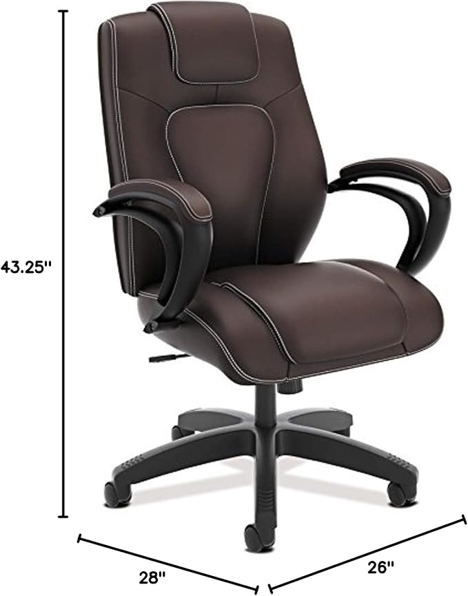 basyx by HON Managerial Chair - High-Back Office Chair with Arms for Computer Desk, Brown (HVL402)