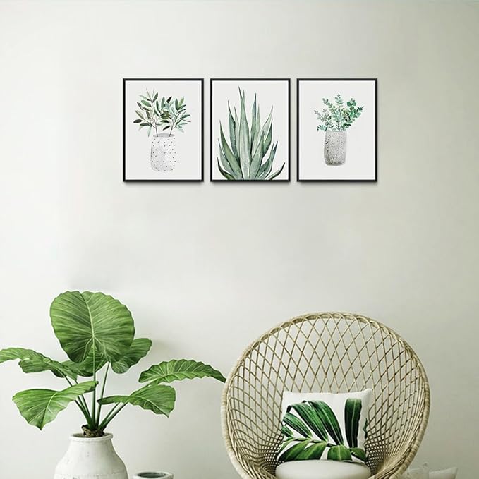 Black Framed Wall Art Painting For Dining Room Family Wall Decor For Bedroom Kitchen Wall Decoration Living Room Decor Art Green Leaf Pictures Artwork For Home Walls 3 Piece Framed Art Prints