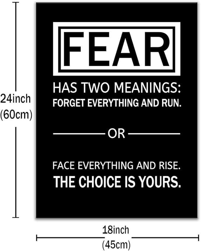 Motivational Canvas Poster Wall Art Fear Has Two Meanings Print Affirmation Inspirational Quotes Positive Theme Picture Painting Artwork for Gym Classroom Office Stretched and Framed [18''Wx24''H]