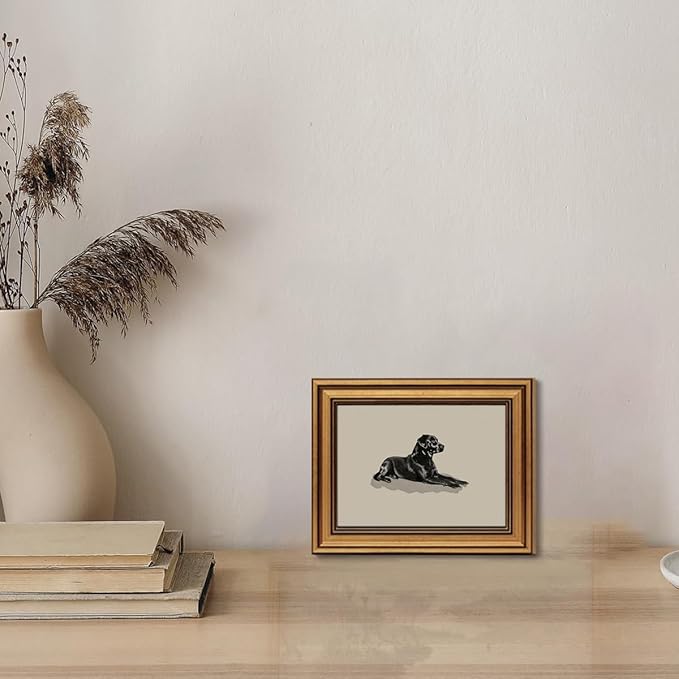 Gold Framed Wall Art Vintage Canvas Wall Art Black Dog Animals Artwork Prints Picture for Living Room Bedroom Farmhouse Bathroom Office Decor, 8x10