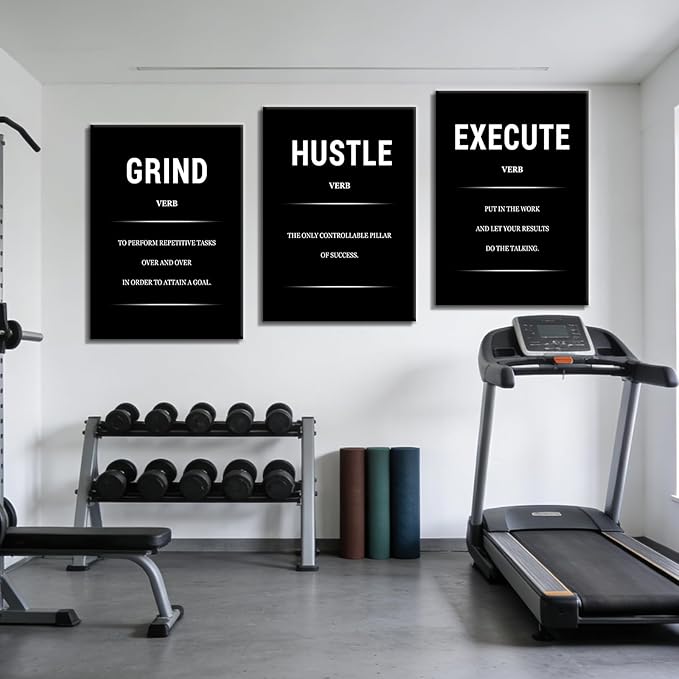 Grind Hustle Execute Motivational Canvas Wall Art Inspirational Office Poster Wall Decor Picture Painting Discipline Quotes Artwork for Modern Home Living Room Workplace Ready to Hang [60''Wx28''H]