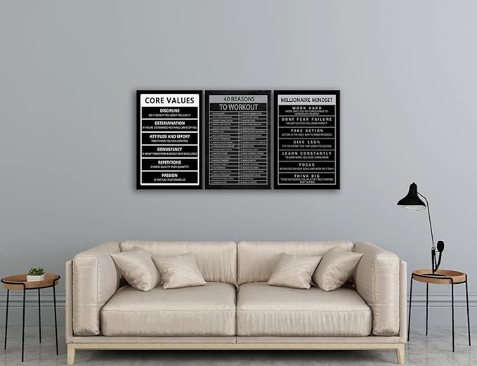Inspirational Canvas Wall Art Core Values Motivational Posters Success Millionaire Mindset Painting 40 Reasons to Workout Pictures Positive Quotes Prints Artwork for Home Office Framed[48" W X 24" H]