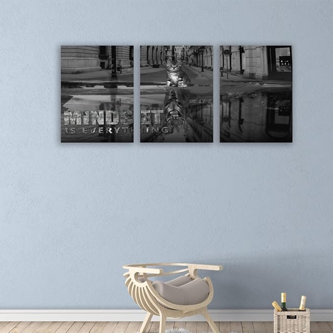 Inspirational Quotes Canvas Wall Art Motivational Ability Motivation Attitude Canvas Paintings Posters Prints Entrepreneur Quote Home Office Bedroom Decor 3 Panels Ready to Hang - 36" W x 16" H