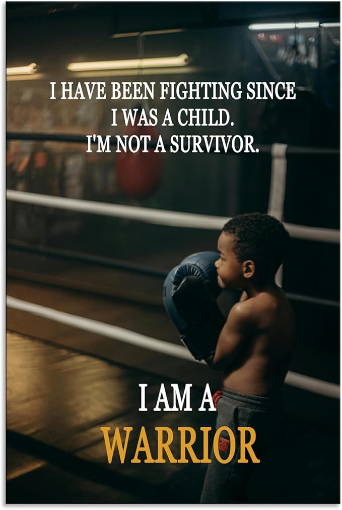 Motivational Wall Art I Am A Warrior Fighter Spirit Motivational Wall Decor for Boxing Gym Sports Room Home Bedroom Inspirational Boxing Poster Framed [24" W X 36" H]