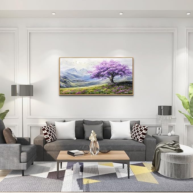 ZUITINGHUA Wood Framed Large Canvas Wall Art For Living Room Wall Decor For Bedroom Abstract Scenery Wall Paintings Purple Tree Pictures Artwork Modern Office Decorations Ready To Hang 20x40 In