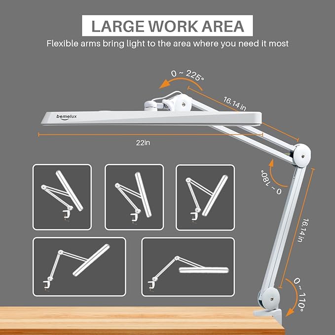 LED Architect Desk Lamp with Clamp, Metal Swing Arm 2000 Lumens Dimming Office Table Lamp for Task Work Drafting Reading Desktop, 117PCS Bright LEDs, 24W Workbench Lamp(White)
