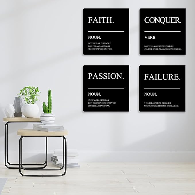 Inspirational Wall Art Motivational Canvas Wall Art Positive Office Wall Decor Poster Black Wall Picture Painting Men Home Office Bedroom Living Room Decor Artwork Framed - 12"x12"x4PCS