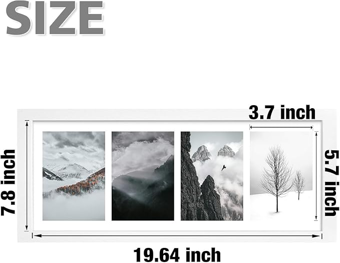 Egofine 8x20 Picture Frames Set of 2, with 4 Opening for 4x6 Pictures, Display Multiple 4x6 Pictures, Wood Collage Frame Covered by Plexiglass Wall Mounting Horizontal or Vertical, White