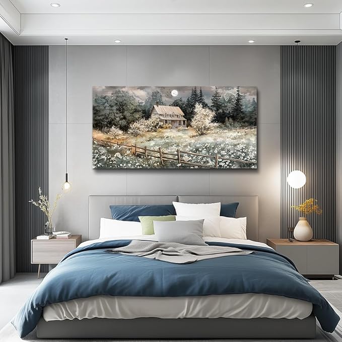 hyidecorart Farmhouse Canvas Wall Art Nature Landscape Paintings Wall Decor For Living Room Bedroom Decorations Rural Artwork Pictures Framed for Office Aesthetic Home Decor Ready To Hang