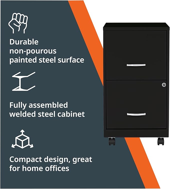 Lorell 2-Drawer Mobile File Cabinet, 14.2" x 18" x 26.5", Black