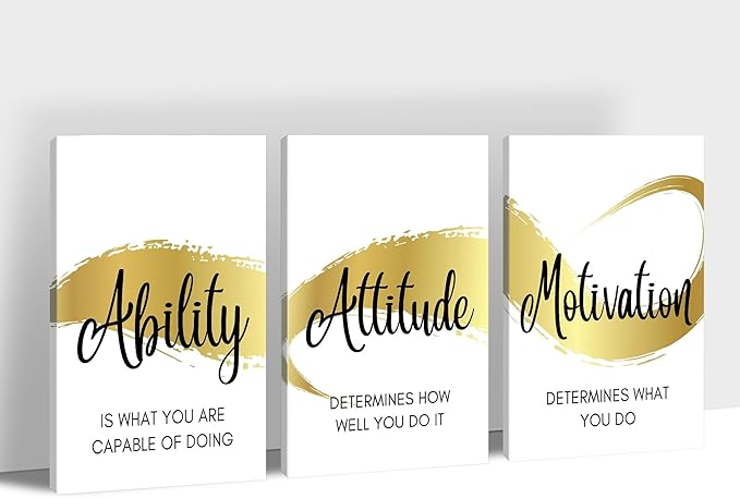 3 Piece Office Canvas Wall Art, Gold Motivational Quotes Canvas Print Pictures Wall Decor for Office, Men Women Inspirational Framed Artwork Home Office Decor 24"x36" x 3 Pcs