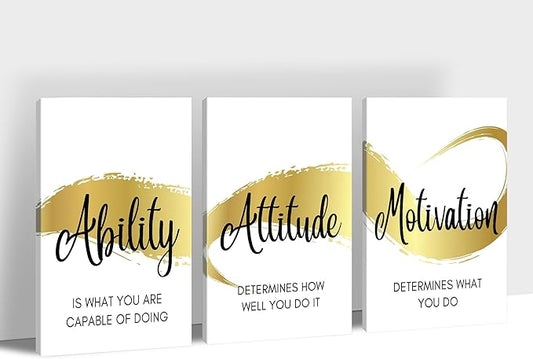 3 Piece Office Canvas Wall Art, Gold Motivational Quotes Canvas Print Pictures Wall Decor for Office, Men Women Inspirational Framed Artwork Home Office Decor 16"x24" x 3 Pcs