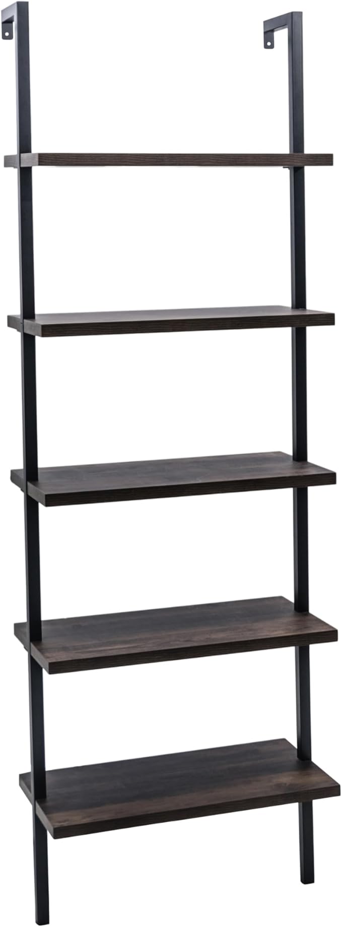 Nathan James 65501 Theo 5-Shelf Wood Modern Bookcase, Open Wall Mount Ladder Bookshelf with Industrial Metal Frame, Dark Walnut Brown/Black, Set of 2
