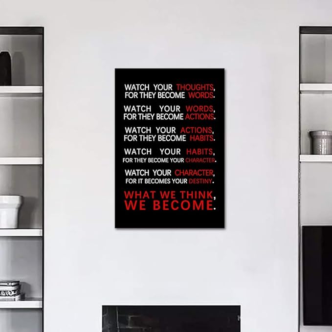 Watch Your Thoughts Motivational Wall Art Inspirational Canvas Painting Inspiring Entrepreneur Quotes Posters Prints Artwork Living Room Home Office Classroom Decor Framed Ready to Hang(12”Wx16”H)