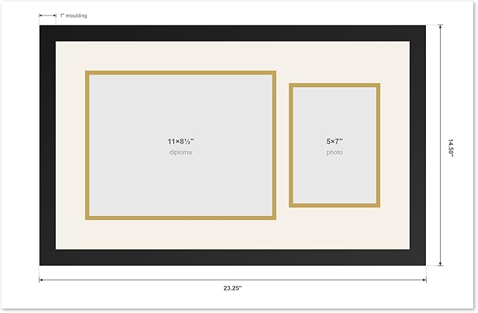 CountryArtHouse Fits 11 x 8.5 US Letter Certificate and 5 x 7 Photo Diploma and Photo Frame Stainless Silver Genuine Hardwood with Dark Red Over Metallic Gold Double mat