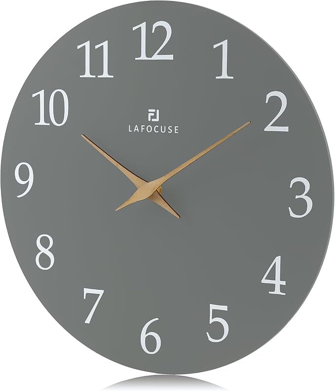 Lafocuse 12 Inch Wooden Gray Wall Clock Battery Operated Silent Non-Ticking, Modern Simple Wall Clock for Living Room Decor Kitchen Bedroom Office
