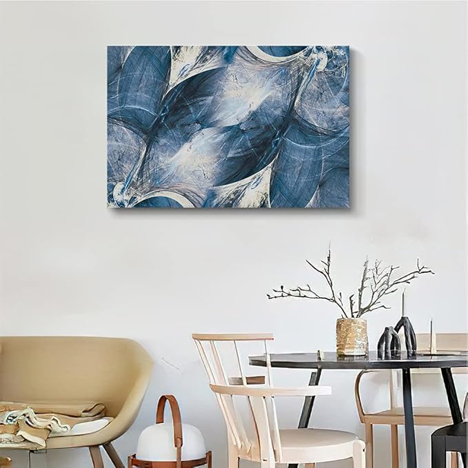 Wall Art Canvas Abstract Art Paintings Blue Circle Graffiti on White Background Modern Artwork Decor for Living Room Bedroom Kitchen 36x24in