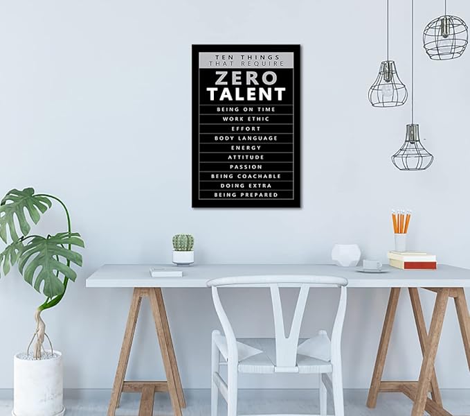 Zero Talent Required Motivational Wall Art -10 Keys to Success Poster, Positive Quotes Prints Inspirational Office Wall Decor for Professionals, Students & Home Gym (Framed 12 x 16 in)