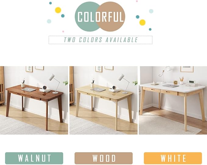 IOTXY Solid Wood Writing Desk - Home Office Workbench Desk with Drawer, 39.37" Width Laptop Computer Work Study Table in White