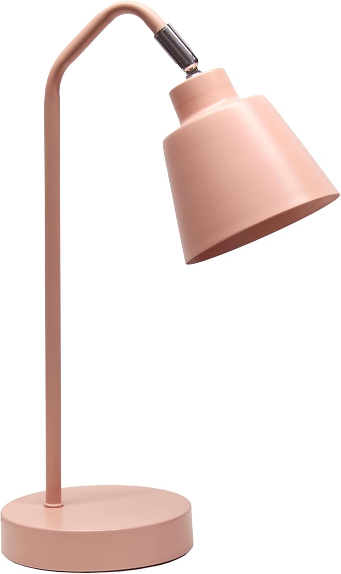 Simple Designs LD1077-BPK 16" Sleek Essentials Adjustable Metal Desk Task Lamp, for Office, Desk, Nightstand, Dorm, Blush Pink