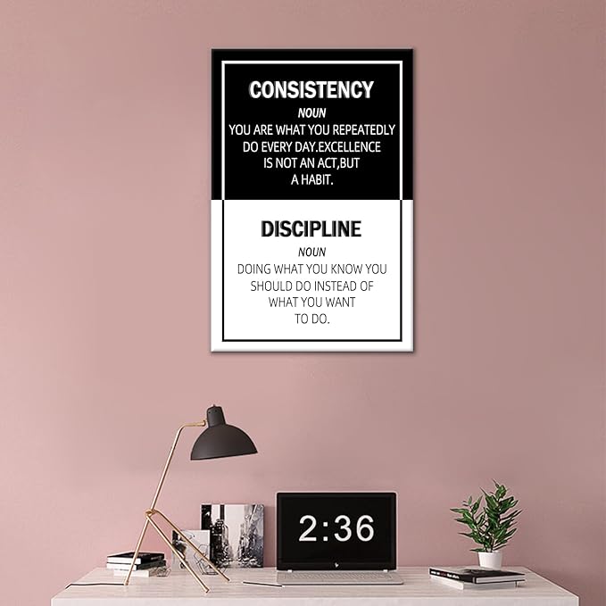 Inspirational Canvas Wall Art Poster Print Home Decor Consistency Motivational Entrepreneur Quotes Picture Painting for Modern Home Bedroom Bathroom Gym Artwork Stretched and Framed [12''Wx18''H]
