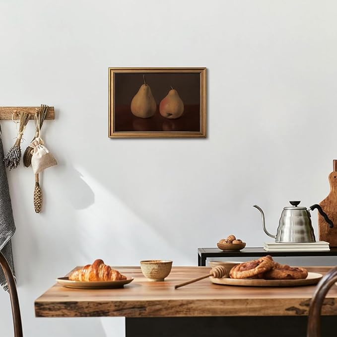 Gold Framed Wall Art Vintage Canvas Wall Art Pear Fruits Shelf Decor for Kitchen Artwork Prints Picture for Living Room Bedroom Farmhouse Bathroom Office Decor, 12x16