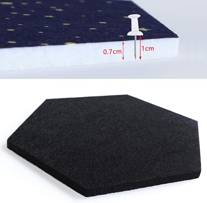 Felt Hexagon Bulletin Board with 20 Push Pins, Pack of 8 Notice Boards for Home Office Kitchen, Push Pin Board Felt Wall Tiles for Photos Memos