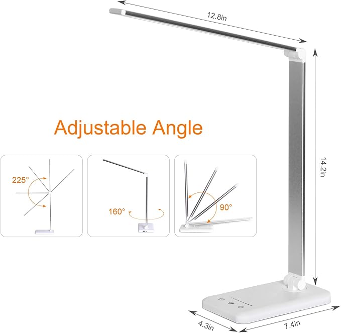 LED Desk Lamp, Eye-Caring Stepless Dimmable Office Table Lamp with USB Charging 4000mAh Battery, Foldable,Touch, 30/60minsTimer,5 Lighting Modes with 5 Brightness Levels