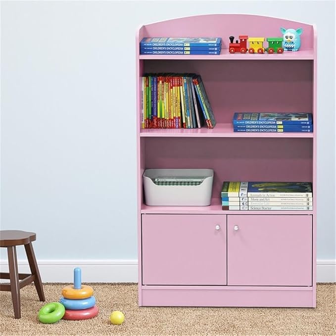 Furinno LOVA Book Shelf, Bookshelf with Storage Cabinet, Bookcase with Door, 11.8 x 23.6 x 37.3, for Living Reoom, Bedroom, Home Office, Pink