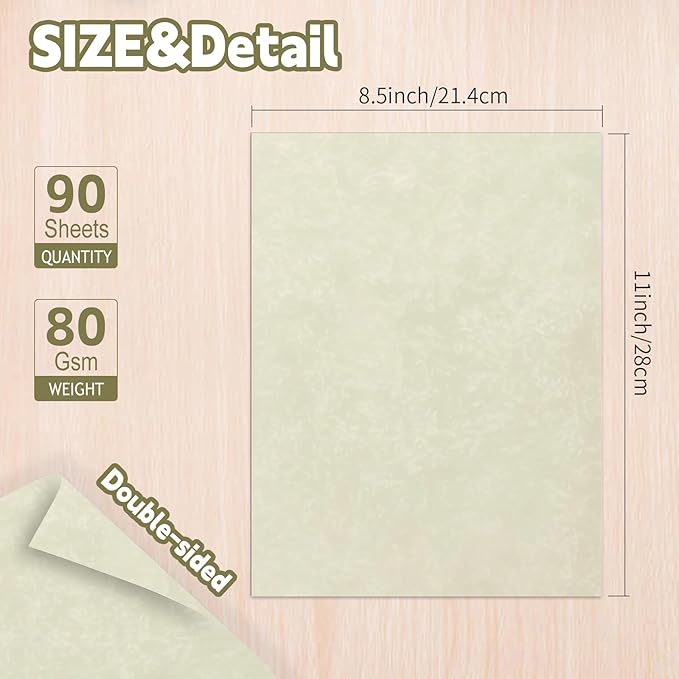 90 pcs Parchment Paper, 8.5 x11 Certificate Paper, 80 GSM Double-Sided Stationery Paper for Resumes & Diplomas, Letter Size Diplomas for Printing & Writing