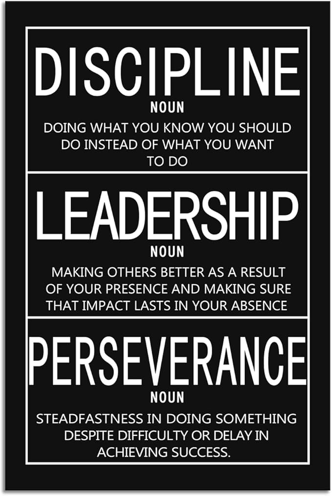 Inspirational Canvas Wall Art Disclpline Leadership Perseverance Noun Painting Office Decor Posters Prints Motivational Quotes for Wall Art Decoration Framed Ready to Hang[24" W x 36" H]