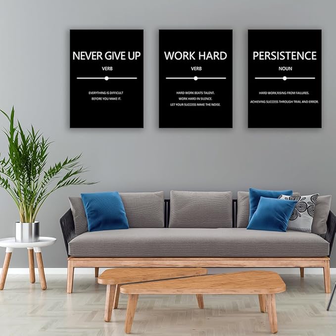 Inspirational Success Canvas Wall Art - Hustle Posters Prints - Entrepreneur Quote Wall Picture - 3 Pieces Artwork - Framed - Easy to Hang (72'Wx36'H)