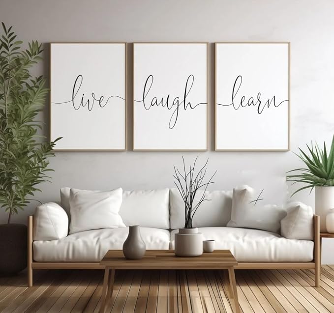 NATVVA 3 Pieces Canvas Art Prints Live Laugh Learn Poster Painting Wall Pictures Artwork for Couples Bedroom Home Decor with Wooden Inner Frame
