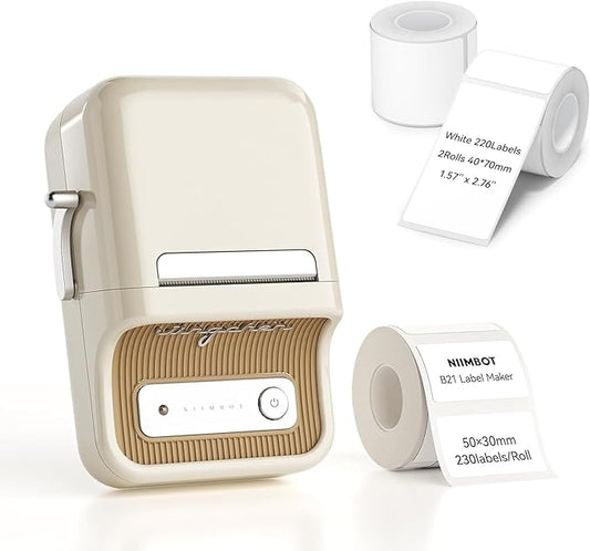 NIIMBOT B21 Label Maker, 2 Inch Portable Thermal Label Printer, Label Maker Machine with Tape, Compatible with Android, iOS & PC,Labeling for Home Storage Office and Small Business,Off-White