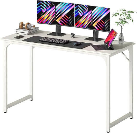 Dkelincs 47 Inch Computer Desk Home Office Desk Gaming Writing Desk Modern Simple Style Study Work Table with Metal Frame, Large Legroom, Adjustable Feet, Water-Resistant, Scratchproof Surface, White
