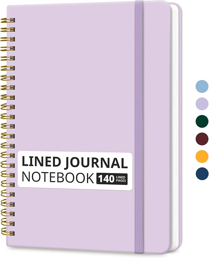 Taja Lined Spiral Journal Notebook for Women & Men, 140 Pages, College Ruled Hardcover Notebook for Work & Note Taking, Journals for Writing, A5(5.7" x 7.9") – Purple