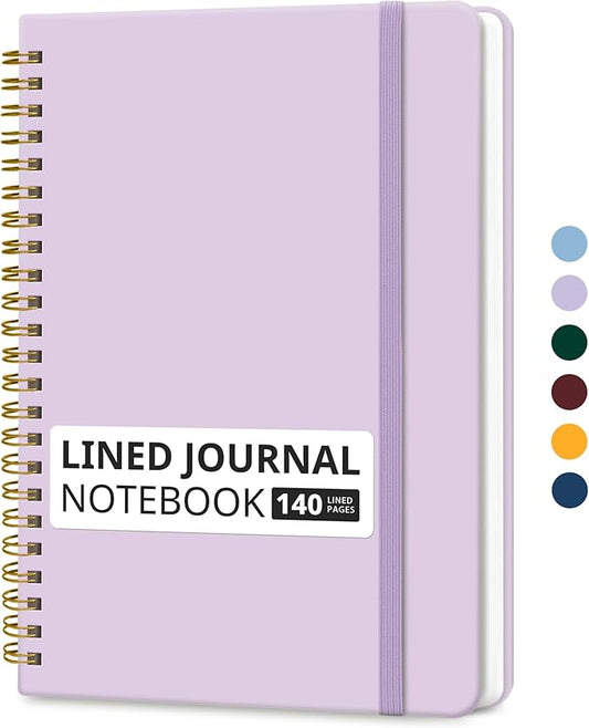 Taja Lined Spiral Journal Notebook for Women & Men, 140 Pages, College Ruled Hardcover Notebook for Work & Note Taking, Journals for Writing, A5(5.7" x 7.9") – Purple