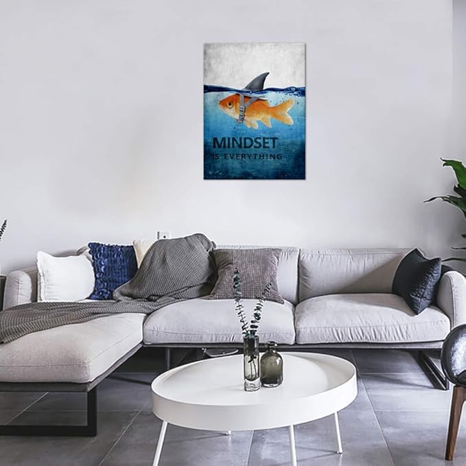 Yatsen Bridge Inspirational Canvas Wall Art Goldfish Shark Picture Cute Animal Poster Painting Modern Inspiring Print Artwork Wooden Decor for Living Room Office Home Framed Ready to Hang (18x24 in)