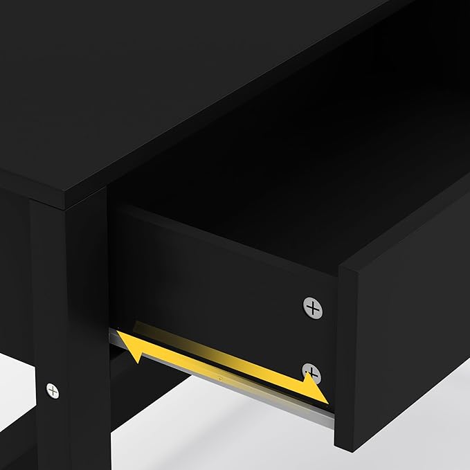 WiberWi Home Office Desk with Drawers, Black Modern Writing Computer Desk, Small Makeup Vanity Table for Bedroom, Study Table for Home Office