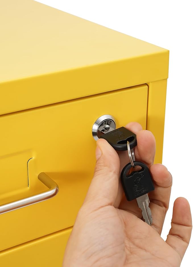 6-Drawer Metal File Cabinet, Metal Filing Storage Vertical Cabinets with Lock Home Office Filing Cabinets for Organization Hanging Letter/Legal/F4/A4 (Yellow)