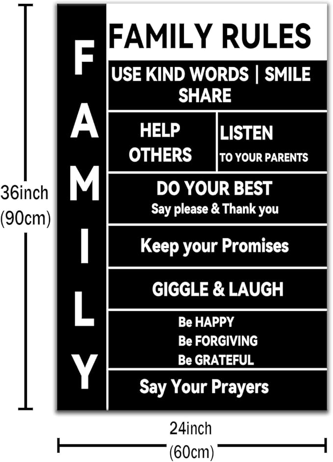 Inspirational Wall Art Motivational Quotes Canvas Poster Print Family Rules Picture Painting Artwork for Modern Home Office Living Room Bedroom Kitchen Wall Decor Stretched and Framed [24''Wx36''H]