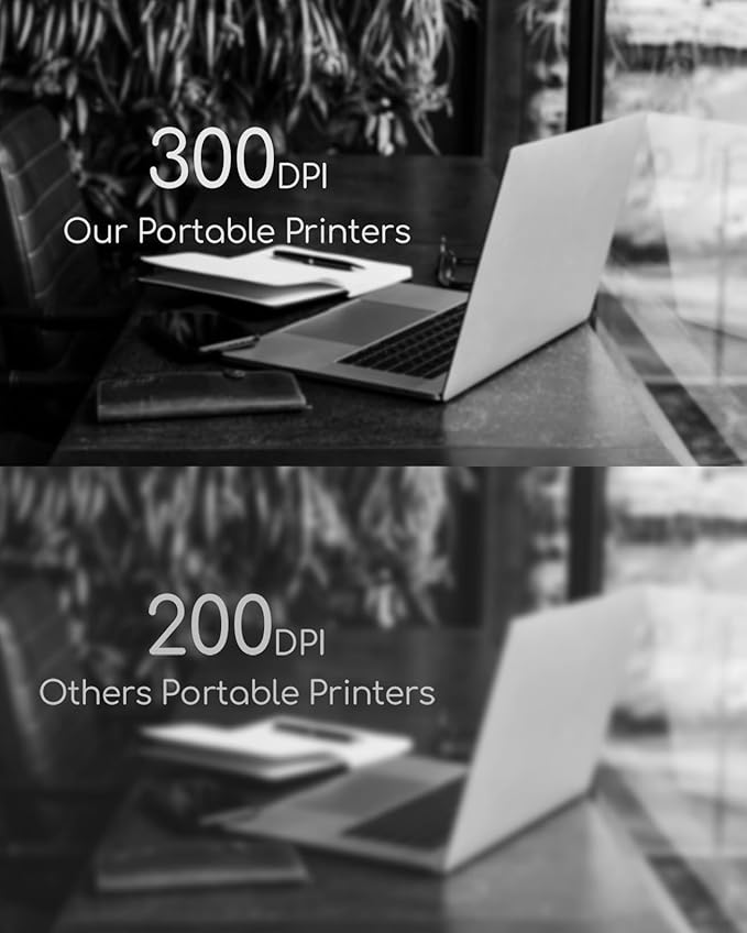 TATTMUSE Bluetooth Inkless Thermal Printer Black & 200 Sheets 8.5" x 11" US Letter Thermal Paper, Compatible with iPhone Android Laptop for Home Car Office