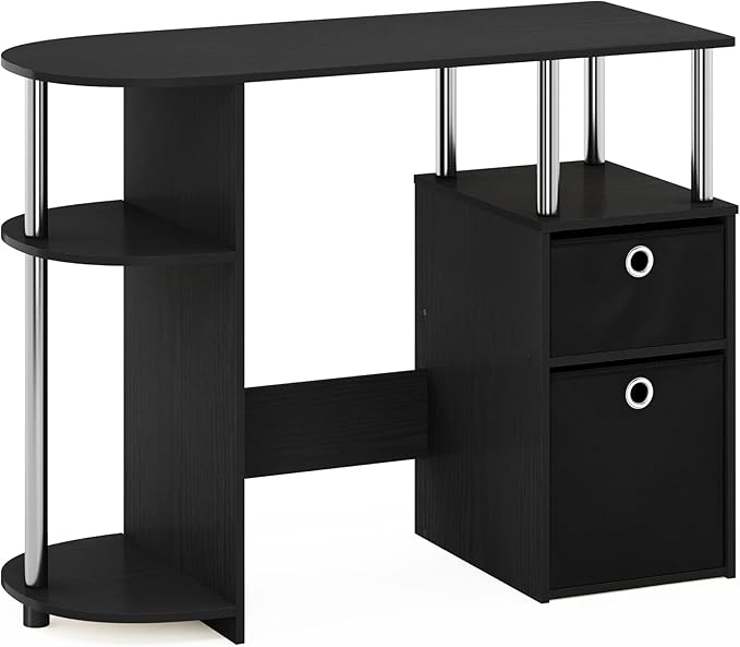 Furinno Jaya Simplistic Computer Study Desk, Americano/Chrome/Black