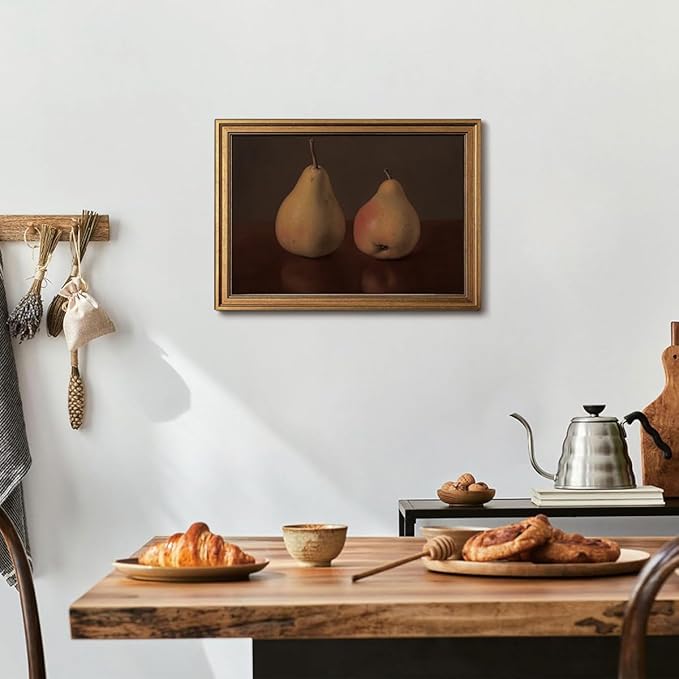 Gold Framed Wall Art Vintage Canvas Wall Art Pear Fruits Shelf Decor for Kitchen Artwork Prints Picture for Living Room Bedroom Farmhouse Bathroom Office Decor, 16x24